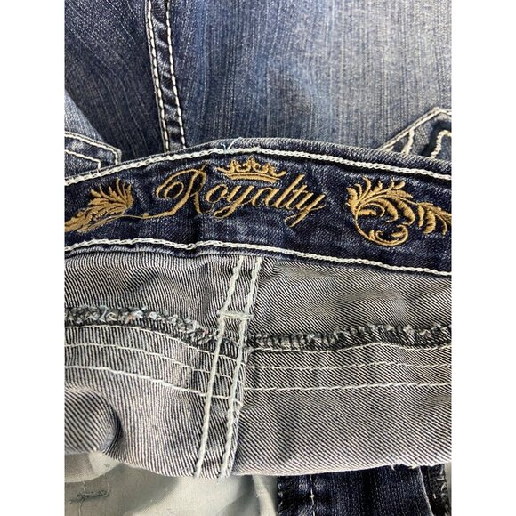Womens Royalty Embellished Pocket Capri Jeans Size 22W Distressed Denim Mid Rise - Picture 4 of 10